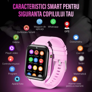 Ceas smartwatch copii GPS 4G, Whatsapp, Youtube, camera HD, Wingereich ™, localizare GPS, telefon, apel video HD, WIFI, bluetooth, apa IP67, Android, IOS, SOS, monitorizare spion, roz lila - Img 10