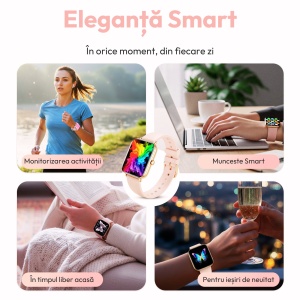 Ceas smartwatch dama Wingereich® premium, aliaj de lux, ecran HD de 1.75 de inci, sport, rezistent la apa, monitorizare ritm cardiac, tensiune arteriala, SpO2, pasi, notificari, apelare Bluetooth, monitorizare somn, 2 bratari incluse, auriu - Img 7