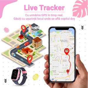 Smartwatch pentru copii Wingereich™ cu GPS, 4G si Whatsapp, culoare roz, D-009 - Img 3