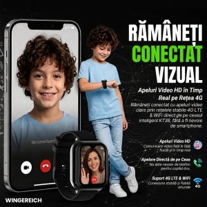 Ceas smartwatch copii GPS 4G AI Asistent, Whatsapp, ChatGPT, Tiktok, Instagram, Facebook, Google play, camera HD, Wingereich™, telefon, apel video HD, AMOLED, WIFI, bluetooth, Android, IOS, SOS, monitorizare spion, ritm cardiac, walkie-talkie, negru - Img 3