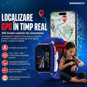 Ceas smartwatch copii GPS 4G AI Asistent, Whatsapp, ChatGPT, Tiktok, Instagram, Facebook, Google play, camera HD, Wingereich™, telefon, apel video HD, AMOLED, WIFI, bluetooth, Android, IOS, SOS, monitorizare spion, ritm cardiac, walkie-talkie, albastru - Img 2