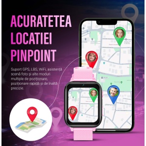 Ceas smartwatch copii GPS 4G, Whatsapp, Youtube, camera HD, Wingereich ™, localizare GPS, telefon, apel video HD, WIFI, bluetooth, apa IP67, Android, IOS, SOS, monitorizare spion, roz lila - Img 3