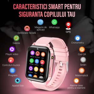 Ceas smartwatch copii GPS 4G, Whatsapp, Youtube, camera HD, Wingereich ™, localizare GPS, telefon, apel video HD, WIFI, bluetooth, apa IP67, Android, IOS, SOS, monitorizare spion, roz pudra - Img 10