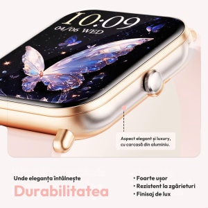 Ceas smartwatch dama Wingereich® premium, aliaj de lux, ecran HD de 1.75 de inci, sport, rezistent la apa, monitorizare ritm cardiac, tensiune arteriala, SpO2, pasi, notificari, apelare Bluetooth, monitorizare somn, 2 bratari incluse, auriu - Img 4