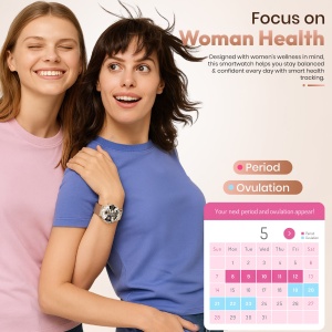 Ceas smartwatch dama Wingereich® premium, aliaj de lux, inteligent, Amoled, fitness, sport, functii smart, rezistent apa, ritm cardiac, numarat pasi, notificari, wireless, apelare Bluetooth, microfon HD, monitorizare somn, 2 bratari incluse, auriu - Img 6
