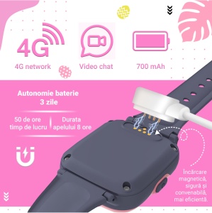 Smartwatch pentru copii Wingereich™ cu GPS, 4G si Whatsapp, culoare roz, D-009 - Img 4