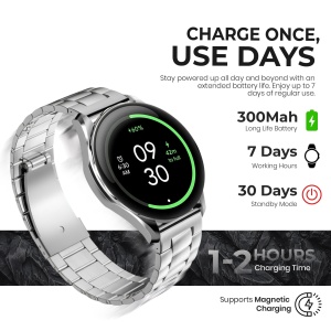 Ceas smartwatch barbati Wingereich premium, aliaj de lux, inteligent, fitness, sport, functii smart, rezistent apa, ritm cardiac, numarat pasi, notificari, wireless, apelare Bluetooth, microfon HD, monitorizare somn, 2 bratari incluse, argintiu - Img 5