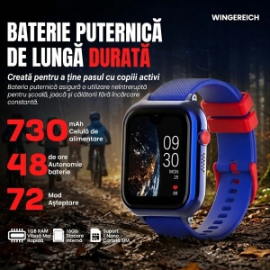 Ceas smartwatch copii GPS 4G AI Asistent, Whatsapp, ChatGPT, Tiktok, Instagram, Facebook, Google play, camera HD, Wingereich™, telefon, apel video HD, AMOLED, WIFI, bluetooth, Android, IOS, SOS, monitorizare spion, ritm cardiac, walkie-talkie, albastru - Img 8