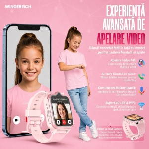 Ceas smartwatch copii GPS 4G camera dubla, Whatsapp, ChatGPT, Tiktok, Instagram, Facebook, Youtube, Google play, Wingereich™, telefon, apel video HD, AMOLED, WIFI, bluetooth, Android, IOS, SOS, monitorizare spion, ritm cardiac, walkie-talkie, roz - Img 4