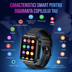 Ceas smartwatch copii GPS 4G, Whatsapp, Youtube, camera HD, Wingereich ™, localizare GPS, telefon, apel video HD, WIFI, bluetooth, apa IP67, Android, IOS, SOS, monitorizare spion, negru - Img 3