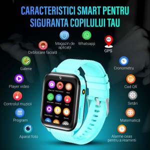 Ceas smartwatch copii GPS 4G, Whatsapp, Youtube, camera HD, Wingereich ™, localizare GPS, telefon, apel video HD, WIFI, bluetooth, apa IP67, Android, IOS, SOS, monitorizare spion, turcoaz - Img 3