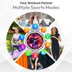 Ceas smartwatch dama, Wingereich® premium, aliaj de lux, inteligent, Amoled, fitness, sport, functii smart, rezistent apa, ritm cardiac, numarat pasi, notificari, wireless, apelare Bluetooth, microfon HD, monitorizare somn, 2 bratari incluse, argintiu - Img 5
