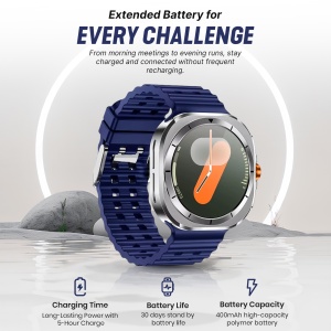 Ceas smartwatch barbati, Wingereich, aliaj, inteligent, Amoled, fitness, sport, functii smart, rezistent apa, ritm cardiac, numarat pasi, notificari, wireless, Bluetooth, microfon HD, monitorizare somn, 2 bratari incluse, albastru - Img 4