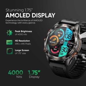 Ceas smartwatch barbati, Wingereich, aliaj, inteligent, fitness, sport, functii smart, rezistent apa, ritm cardiac, numarat pasi, notificari, wireless, Bluetooth, microfon HD, monitorizare somn, 2 bratari incluse, negru - Img 3