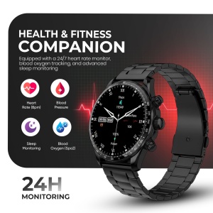 Ceas smartwatch barbati Wingereich premium, aliaj de lux, inteligent, fitness, sport, functii smart, rezistent apa, ritm cardiac, numarat pasi, notificari, wireless, apelare Bluetooth, microfon HD, monitorizare somn, 2 bratari incluse, negru - Img 2