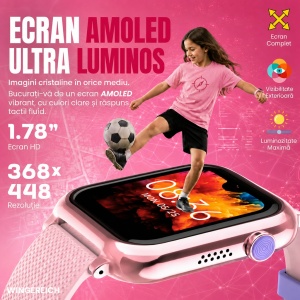 Ceas smartwatch copii GPS 4G AI Asistent, Whatsapp, ChatGPT, Tiktok, Instagram, Facebook, Google play, camera HD, Wingereich™, telefon, apel video HD, AMOLED, WIFI, bluetooth, Android, IOS, SOS, monitorizare spion, ritm cardiac, walkie-talkie, roz - Img 4