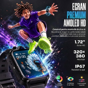 Ceas smartwatch copii GPS 4G camera dubla, Whatsapp, ChatGPT, Tiktok, Instagram, Facebook, Youtube, Google play, Wingereich™, telefon, apel video HD, AMOLED, WIFI, bluetooth, Android, IOS, SOS, monitorizare spion, ritm cardiac, walkie-talkie, negru - Img 8