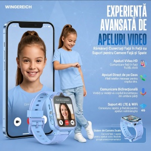 Ceas smartwatch copii GPS 4G camera dubla, Whatsapp, ChatGPT, Tiktok, Instagram, Facebook, Youtube, Google play, Wingereich™, telefon, apel video HD, AMOLED, WIFI, bluetooth, Android, IOS, SOS, monitorizare spion, ritm cardiac, walkie-talkie, albastru - Img 4