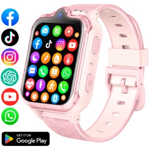 Ceas smartwatch copii GPS 4G camera dubla, Whatsapp, ChatGPT, Tiktok, Instagram, Facebook, Youtube, Google play, Wingereich™, telefon, apel video HD, AMOLED, WIFI, bluetooth, Android, IOS, SOS, monitorizare spion, ritm cardiac, walkie-talkie, roz