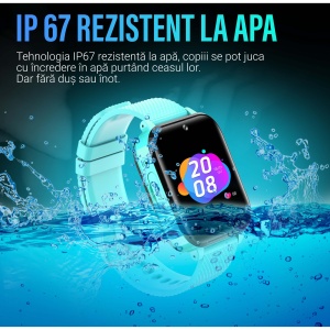 Ceas smartwatch copii GPS 4G, Whatsapp, Youtube, camera HD, Wingereich ™, localizare GPS, telefon, apel video HD, WIFI, bluetooth, apa IP67, Android, IOS, SOS, monitorizare spion, turcoaz - Img 10