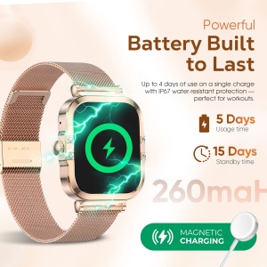 Ceas smartwatch dama Wingereich premium, aliaj de lux, inteligent, Amoled, fitness, sport, functii smart, rezistent apa, ritm cardiac, numarat pasi, notificari, wireless, apelare Bluetooth, microfon HD, monitorizare somn, auriu - Img 4