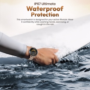 Ceas smartwatch dama Wingereich premium, aliaj de lux, inteligent, fitness, sport, functii smart, rezistent apa, ritm cardiac, numarat pasi, notificari, wireless, apelare Bluetooth, microfon HD, monitorizare somn, 2 bratari incluse, auriu - Img 4