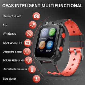 Smartwatch copii Wingereich™ 4G, Whatsapp, GPS, camera dubla, roșu, D-019 - Img 2