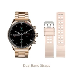 Ceas smartwatch barbati Wingereich premium, aliaj de lux, inteligent, fitness, sport, functii smart, rezistent apa, ritm cardiac, numarat pasi, notificari, wireless, apelare Bluetooth, microfon HD, monitorizare somn, 2 bratari incluse, auriu - Img 7