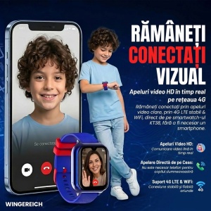 Ceas smartwatch copii GPS 4G AI Asistent, Whatsapp, ChatGPT, Tiktok, Instagram, Facebook, Google play, camera HD, Wingereich™, telefon, apel video HD, AMOLED, WIFI, bluetooth, Android, IOS, SOS, monitorizare spion, ritm cardiac, walkie-talkie, albastru - Img 3