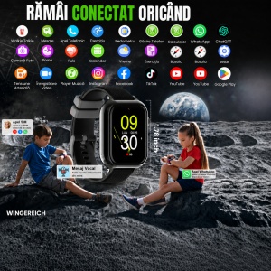 Ceas smartwatch copii GPS 4G AI Asistent, Whatsapp, ChatGPT, Tiktok, Instagram, Facebook, Google play, camera HD, Wingereich™, telefon, apel video HD, AMOLED, WIFI, bluetooth, Android, IOS, SOS, monitorizare spion, ritm cardiac, walkie-talkie, negru - Img 7