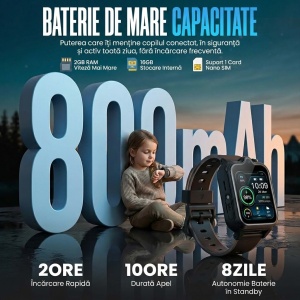 Ceas smartwatch copii GPS 4G camera dubla, Whatsapp, ChatGPT, Tiktok, Instagram, Facebook, Youtube, Google play, Wingereich™, telefon, apel video HD, AMOLED, WIFI, bluetooth, Android, IOS, SOS, monitorizare spion, ritm cardiac, walkie-talkie, negru - Img 5