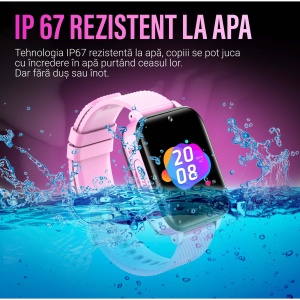 Ceas smartwatch copii GPS 4G, Whatsapp, Youtube, camera HD, Wingereich ™, localizare GPS, telefon, apel video HD, WIFI, bluetooth, apa IP67, Android, IOS, SOS, monitorizare spion, roz lila - Img 8