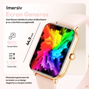 Ceas smartwatch dama Wingereich® premium, aliaj de lux, ecran HD de 1.75 de inci, sport, rezistent la apa, monitorizare ritm cardiac, tensiune arteriala, SpO2, pasi, notificari, apelare Bluetooth, monitorizare somn, 2 bratari incluse, auriu - Img 2