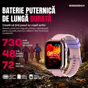 Ceas smartwatch copii GPS 4G AI Asistent, Whatsapp, ChatGPT, Tiktok, Instagram, Facebook, Google play, camera HD, Wingereich™, telefon, apel video HD, AMOLED, WIFI, bluetooth, Android, IOS, SOS, monitorizare spion, ritm cardiac, walkie-talkie, roz - Img 8
