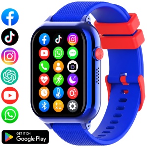 Ceas smartwatch copii GPS 4G AI Asistent, Whatsapp, ChatGPT, Tiktok, Instagram, Facebook, Google play, camera HD, Wingereich™, telefon, apel video HD, AMOLED, WIFI, bluetooth, Android, IOS, SOS, monitorizare spion, ritm cardiac, walkie-talkie, albastru