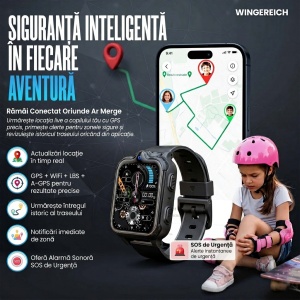 Ceas smartwatch copii GPS 4G camera dubla, Whatsapp, ChatGPT, Tiktok, Instagram, Facebook, Youtube, Google play, Wingereich™, telefon, apel video HD, AMOLED, WIFI, bluetooth, Android, IOS, SOS, monitorizare spion, ritm cardiac, walkie-talkie, negru - Img 2