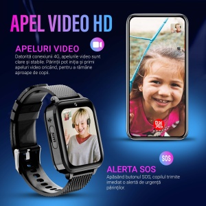 Ceas smartwatch copii GPS 4G, Whatsapp, Youtube, camera HD, Wingereich ™, localizare GPS, telefon, apel video HD, WIFI, bluetooth, apa IP67, Android, IOS, SOS, monitorizare spion, negru - Img 4