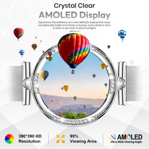 Ceas smartwatch dama, Wingereich® premium, aliaj de lux, inteligent, Amoled, fitness, sport, functii smart, rezistent apa, ritm cardiac, numarat pasi, notificari, wireless, apelare Bluetooth, microfon HD, monitorizare somn, 2 bratari incluse, argintiu - Img 2
