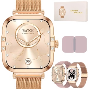 Ceas smartwatch dama Wingereich premium, aliaj de lux, inteligent, Amoled, fitness, sport, functii smart, rezistent apa, ritm cardiac, numarat pasi, notificari, wireless, apelare Bluetooth, microfon HD, monitorizare somn, auriu