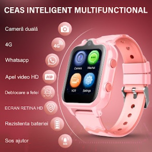 Smartwatch copii Wingereich™ 4G, Whatsapp, GPS, camera dubla, roz, D-016 - Img 2