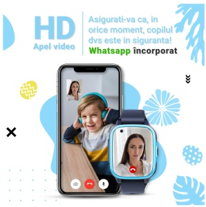 Smartwatch pentru copii Wingereich™ cu GPS, 4G si Whatsapp, albastru, D-011 - Img 2