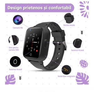Smartwatch pentru copii Wingereich™ cu GPS, 4G si Whatsapp, negru, D-017 - Img 6