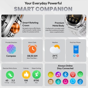 Ceas smartwatch barbati, Wingereich, aliaj, inteligent, Amoled, fitness, sport, functii smart, rezistent apa, ritm cardiac, numarat pasi, notificari, wireless, Bluetooth, microfon HD, monitorizare somn, 2 bratari incluse, argintiu - Img 7