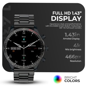 Ceas smartwatch barbati Wingereich premium, aliaj de lux, inteligent, fitness, sport, functii smart, rezistent apa, ritm cardiac, numarat pasi, notificari, wireless, apelare Bluetooth, microfon HD, monitorizare somn, 2 bratari incluse, negru - Img 7