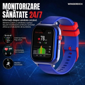 Ceas smartwatch copii GPS 4G AI Asistent, Whatsapp, ChatGPT, Tiktok, Instagram, Facebook, Google play, camera HD, Wingereich™, telefon, apel video HD, AMOLED, WIFI, bluetooth, Android, IOS, SOS, monitorizare spion, ritm cardiac, walkie-talkie, albastru - Img 6