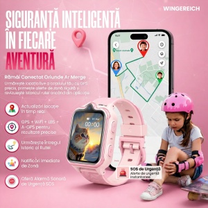 Ceas smartwatch copii GPS 4G camera dubla, Whatsapp, ChatGPT, Tiktok, Instagram, Facebook, Youtube, Google play, Wingereich™, telefon, apel video HD, AMOLED, WIFI, bluetooth, Android, IOS, SOS, monitorizare spion, ritm cardiac, walkie-talkie, roz - Img 2