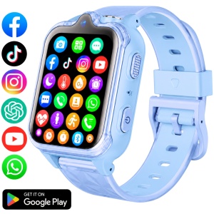 Ceas smartwatch copii GPS 4G camera dubla, Whatsapp, ChatGPT, Tiktok, Instagram, Facebook, Youtube, Google play, Wingereich™, telefon, apel video HD, AMOLED, WIFI, bluetooth, Android, IOS, SOS, monitorizare spion, ritm cardiac, walkie-talkie, albastru