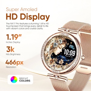 Ceas smartwatch dama, Wingereich, aliaj de lux, inteligent, Amoled, fitness, sport, functii smart, rezistent apa, ritm cardiac, numarat pasi, notificari, wireless, apelare Bluetooth, microfon HD, monitorizare somn, 2 bratari incluse, auriu - Img 2