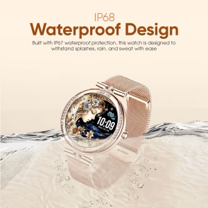 Ceas smartwatch dama, Wingereich, aliaj de lux, inteligent, Amoled, fitness, sport, functii smart, rezistent apa, ritm cardiac, numarat pasi, notificari, wireless, apelare Bluetooth, microfon HD, monitorizare somn, 2 bratari incluse, auriu - Img 7