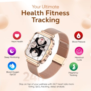 Ceas smartwatch dama Wingereich premium, aliaj de lux, inteligent, Amoled, fitness, sport, functii smart, rezistent apa, ritm cardiac, numarat pasi, notificari, wireless, apelare Bluetooth, microfon HD, monitorizare somn, auriu - Img 5